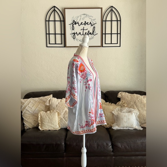 Curations Pastel Blue Embroidered Floral Kimono Size M/L Summer Beach Boho - Picture 12 of 15